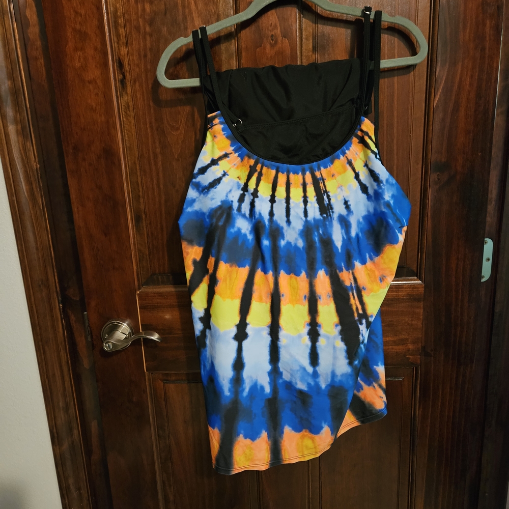 SHEIN Tie-Dye Swim Camisole - Blue, Orange, Yellow